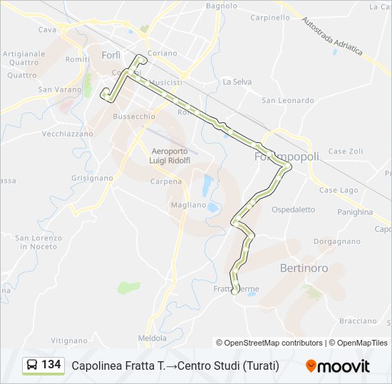 Percorso linea bus 134