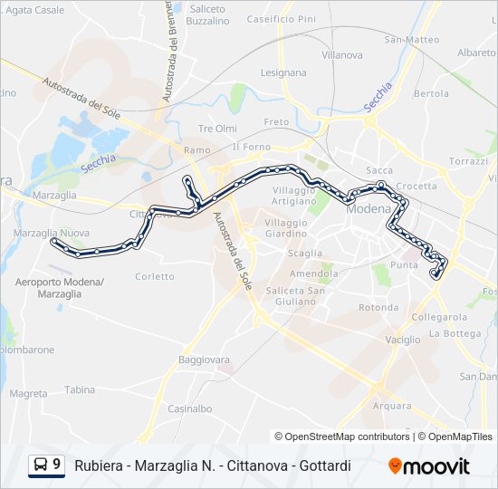 Percorso linea bus 9