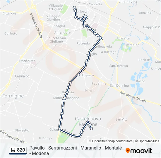 Percorso linea bus 820