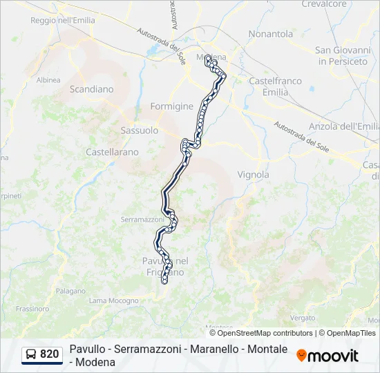 Percorso linea bus 820