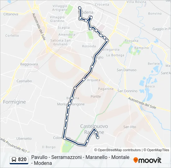 Percorso linea bus 820