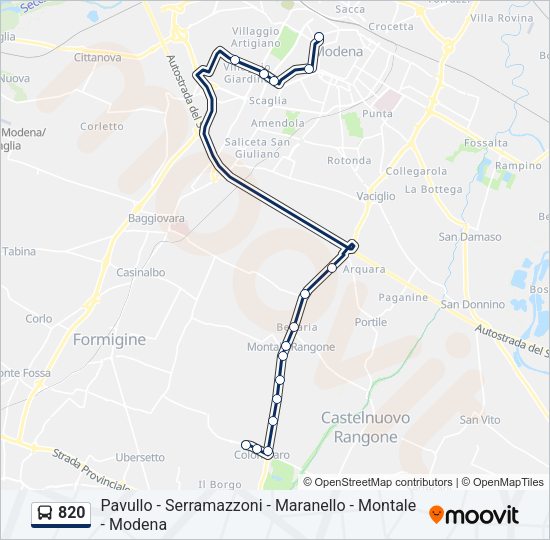 Percorso linea bus 820