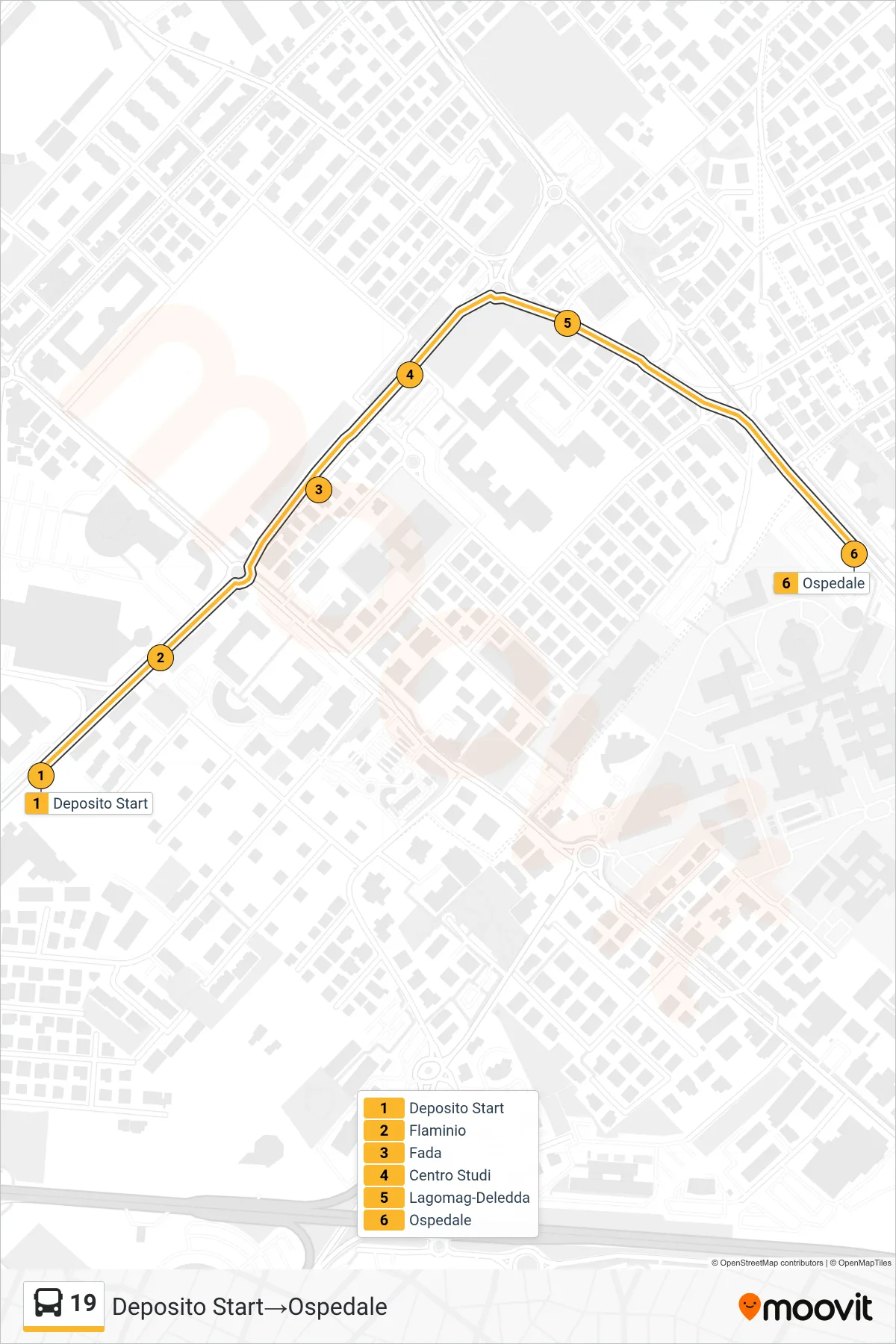 Linea 19 bus (Deposito Start→Ospedale) - Percorsi e fermate sulla mappa