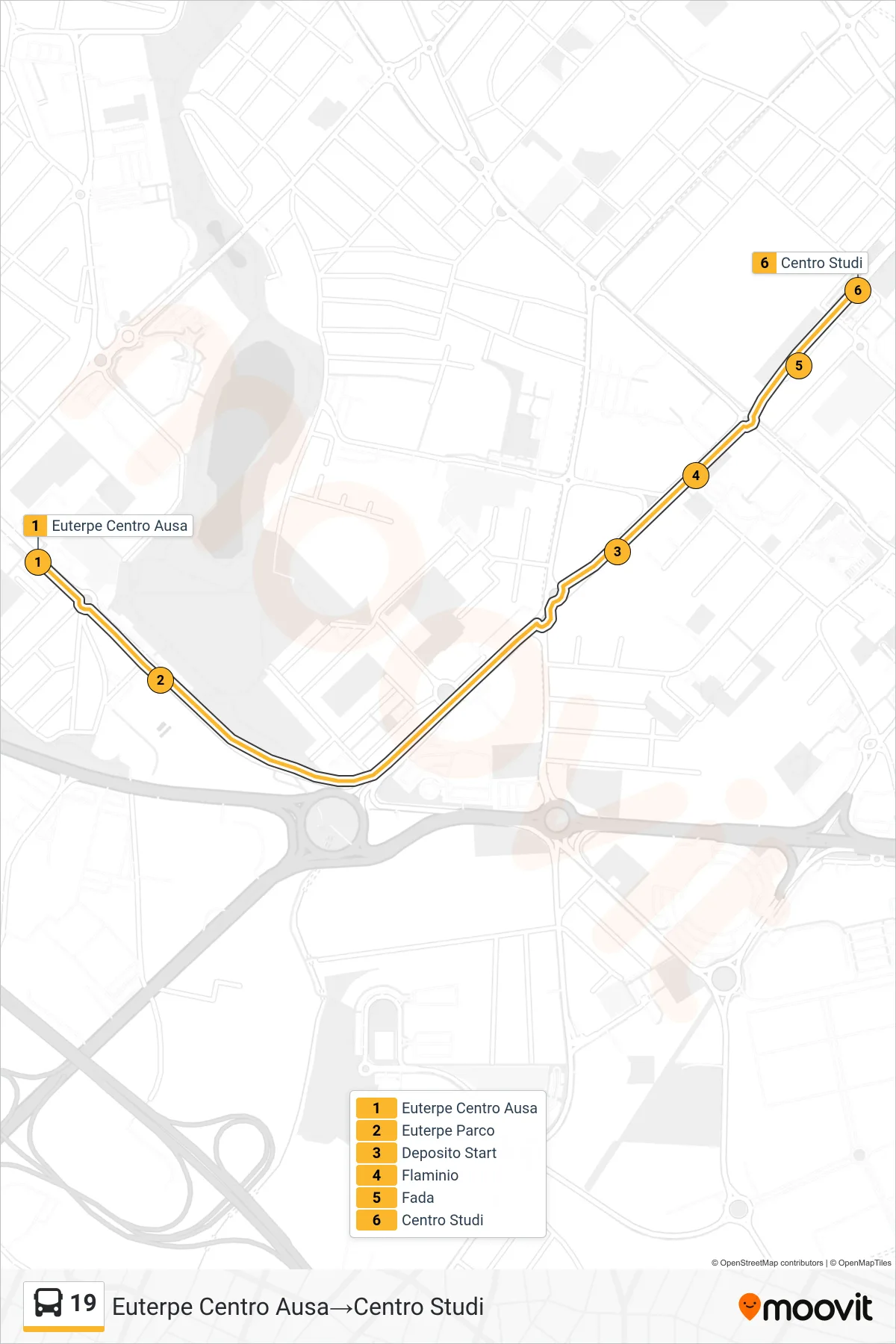 Linea 19  bus (Euterpe Centro Ausa‎→Centro Studi) - Percorsi e fermate sulla mappa