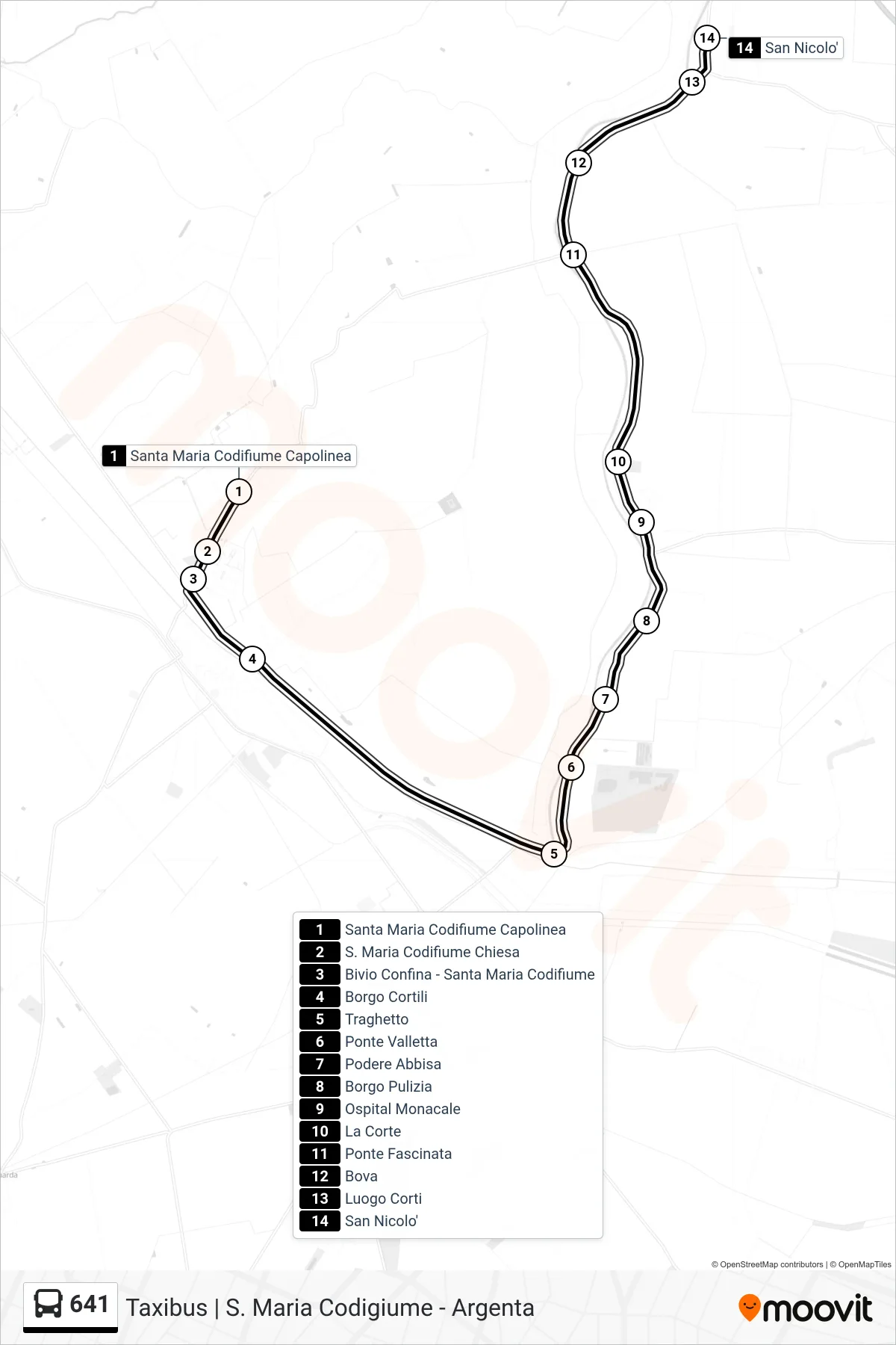 Linea 641 bus (Santa Maria Codifiume Capolinea→San Nicolo') - Percorsi e fermate sulla mappa