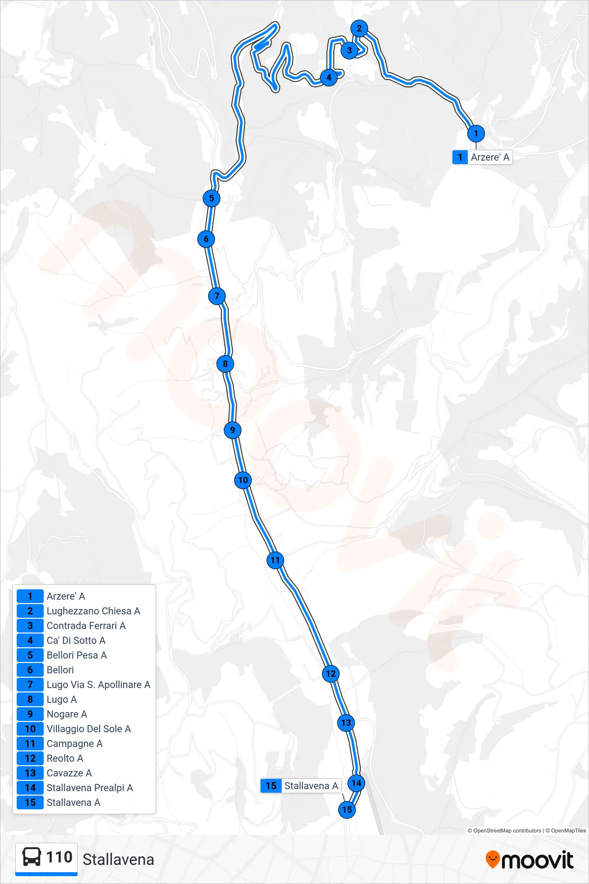 Linea 110 bus (Stallavena) - Percorsi e fermate sulla mappa