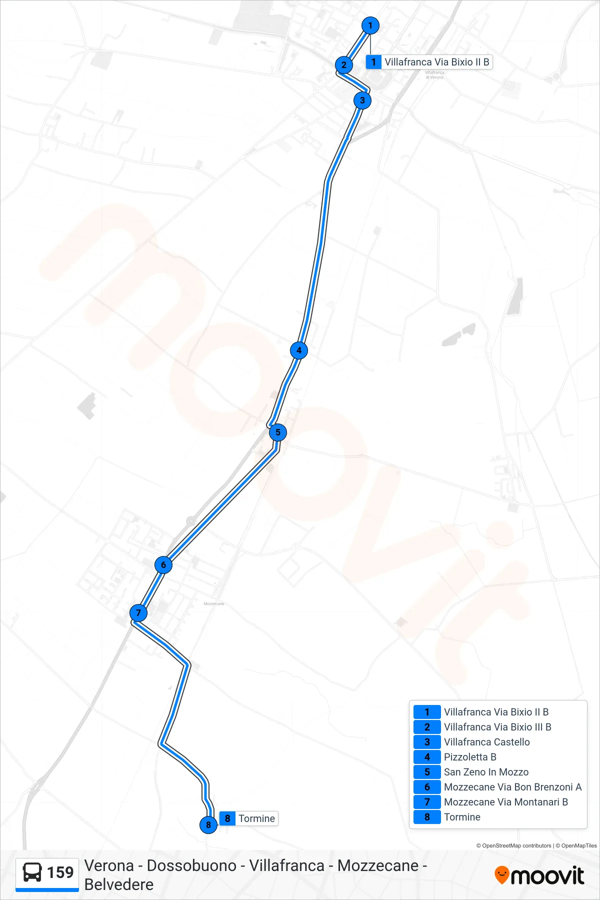 Linea 159  bus (Tormine) - Percorsi e fermate sulla mappa