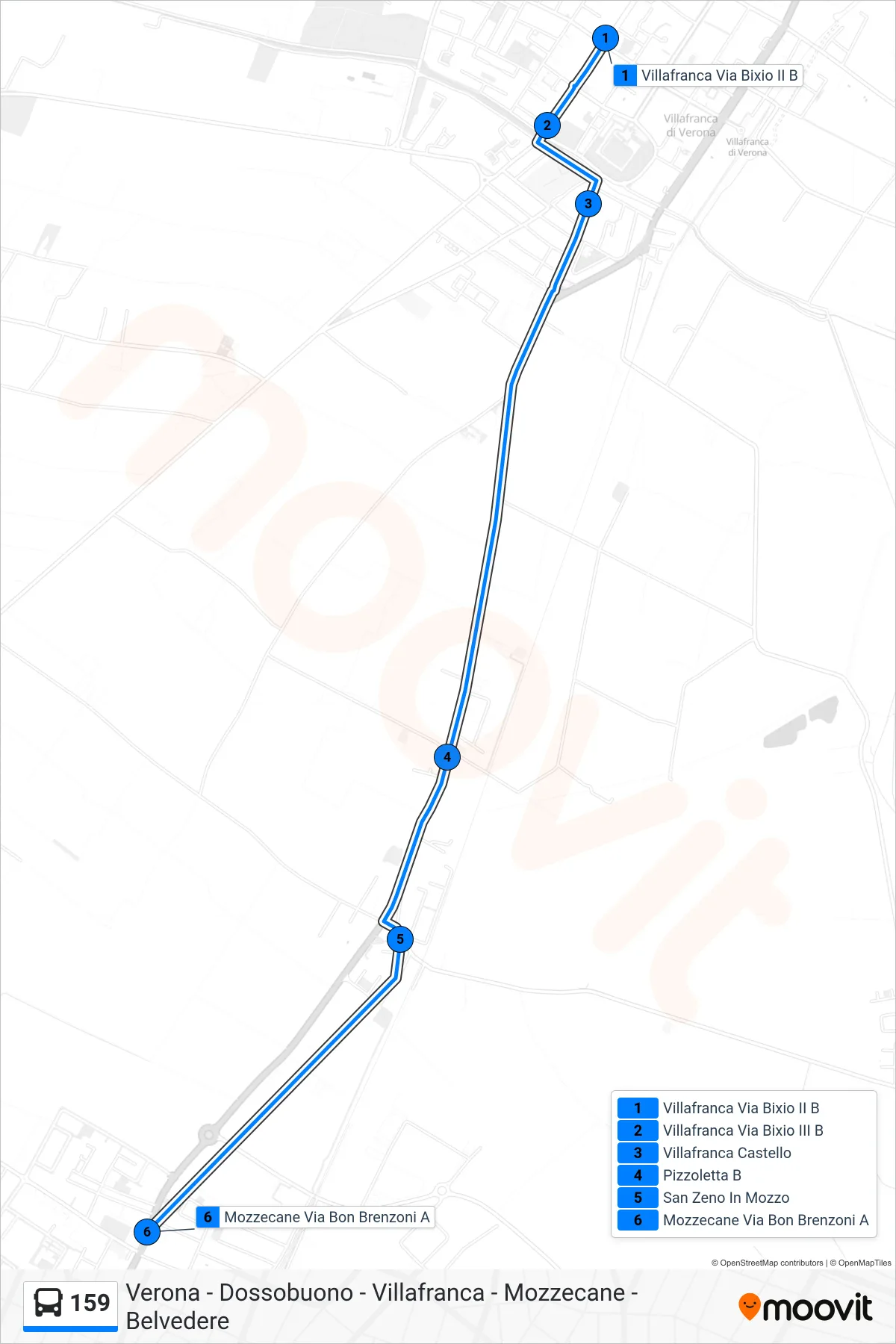 Linea 159 bus (Mozzecane) - Percorsi e fermate sulla mappa