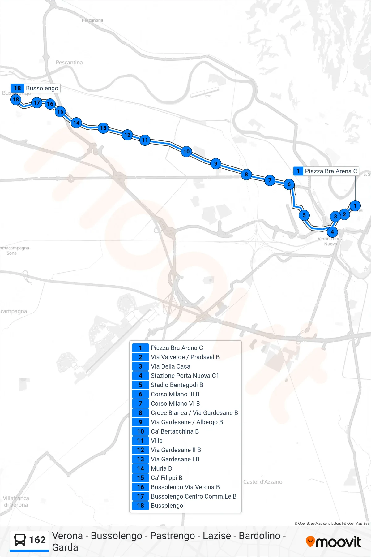 Linea 162  bus (Bussolengo) - Percorsi e fermate sulla mappa