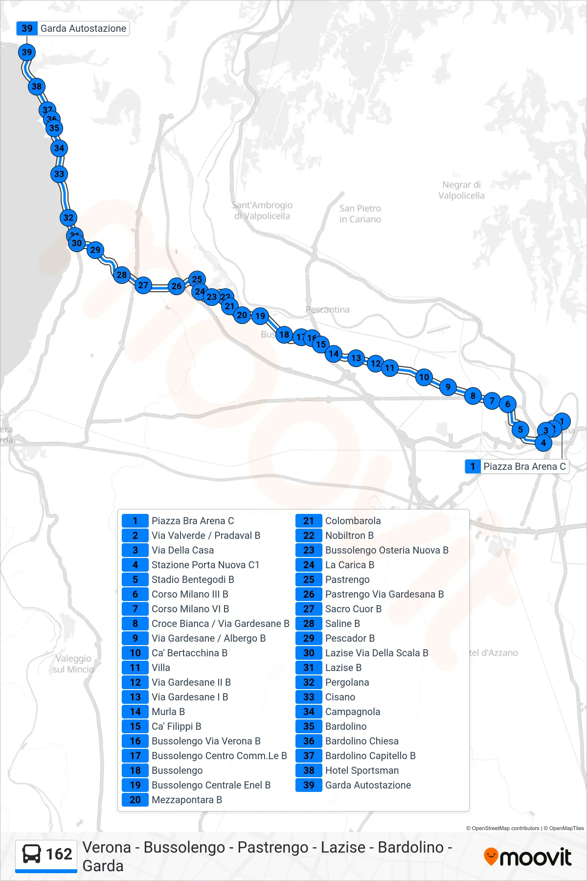 Linea 162 bus (Garda Autostazione) - Percorsi e fermate sulla mappa