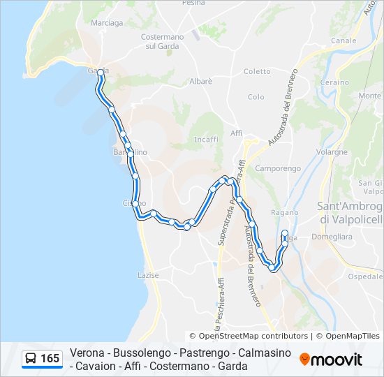 Percorso linea bus 165