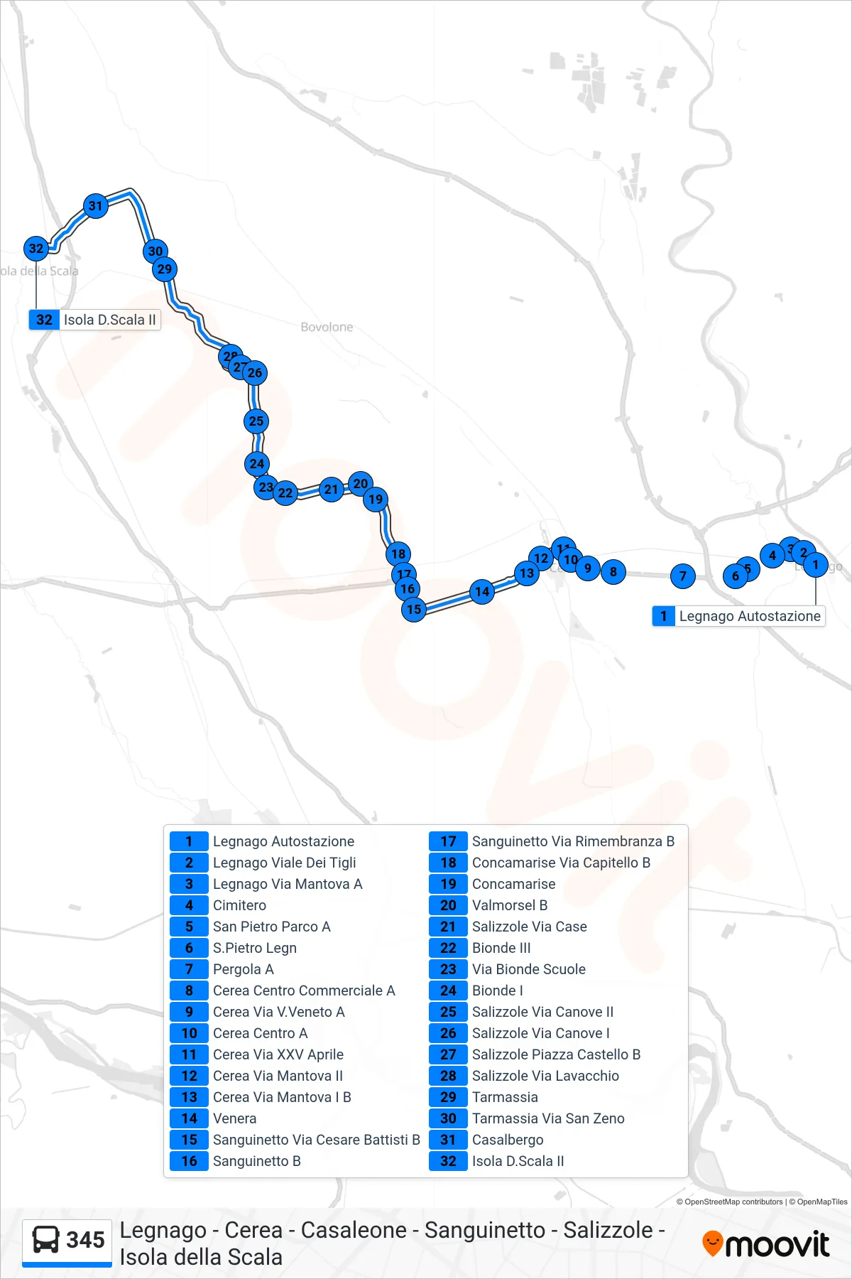 Linea 345 bus (Isola Della Scala) - Percorsi e fermate sulla mappa