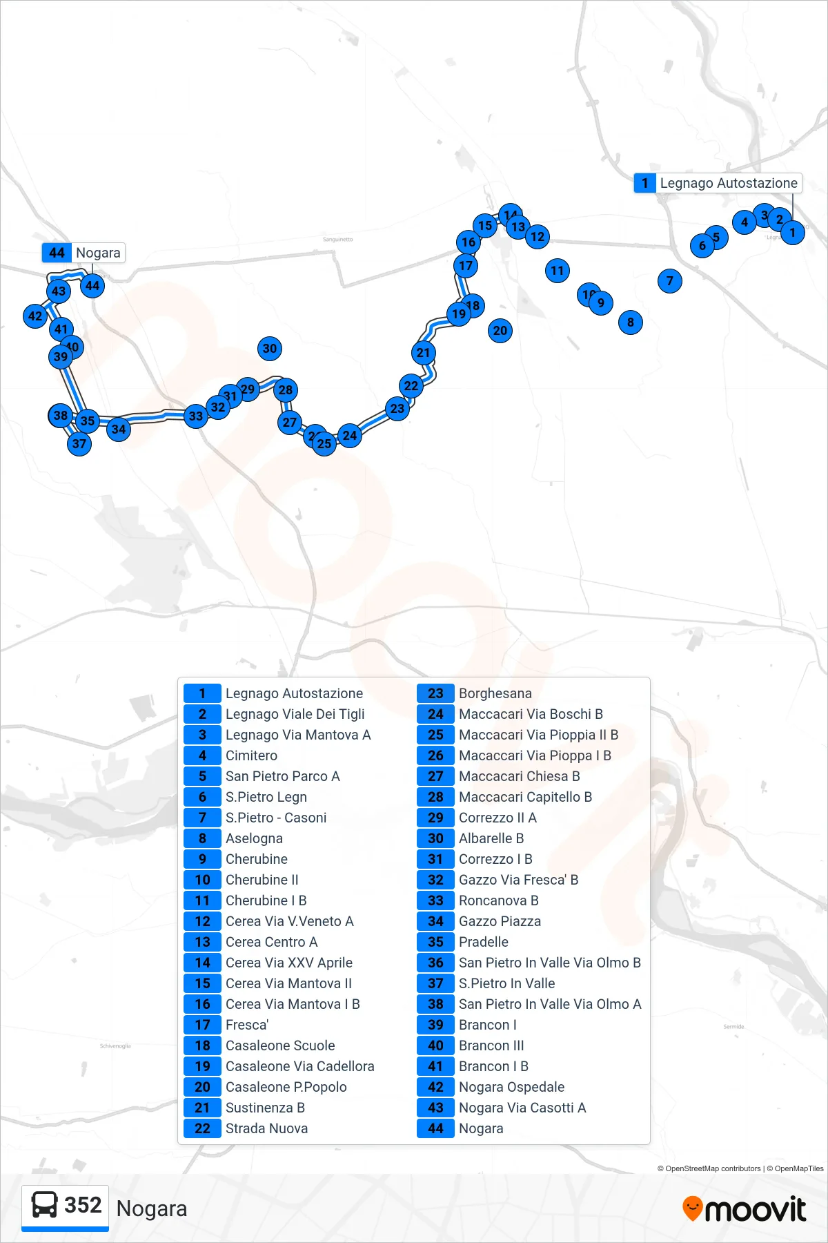 Linea 352 bus (Nogara) - Percorsi e fermate sulla mappa