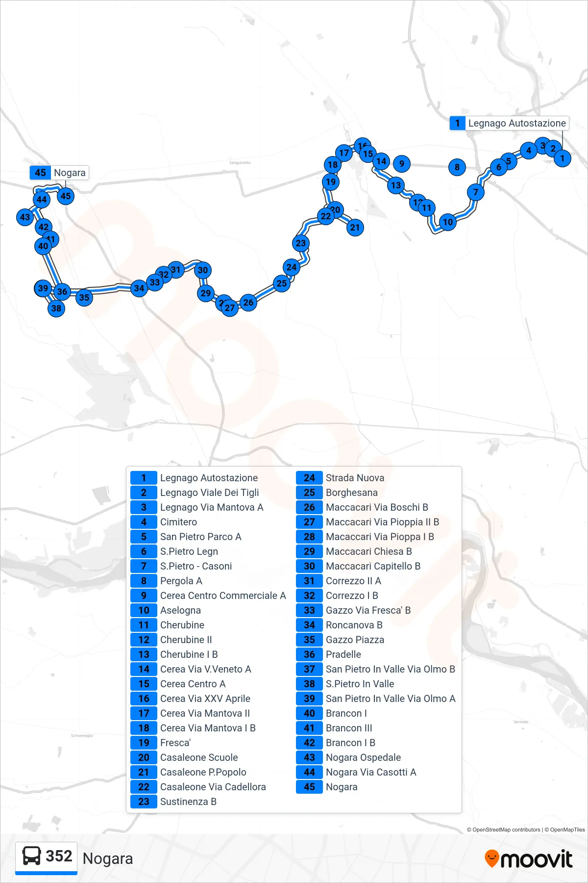 Linea 352  bus (Nogara) - Percorsi e fermate sulla mappa