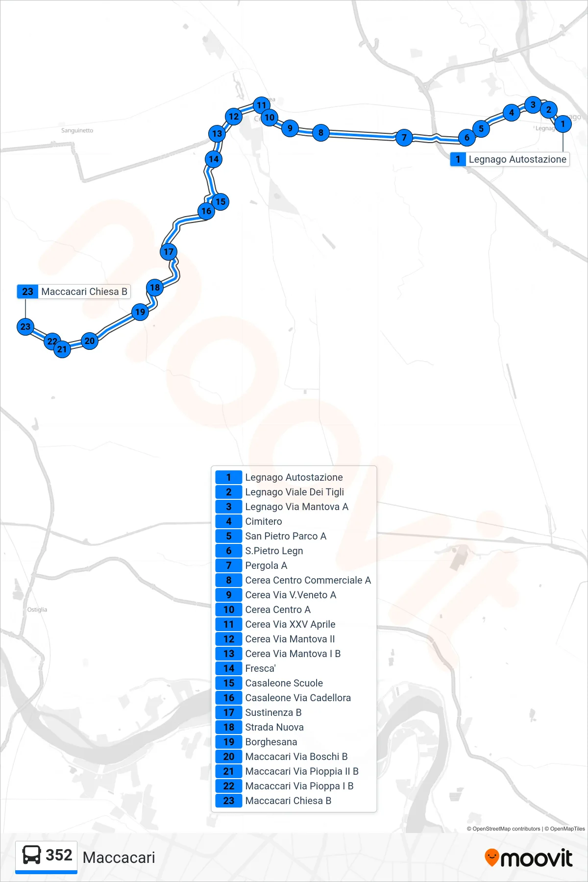 Linea 352 bus (Maccacari) - Percorsi e fermate sulla mappa