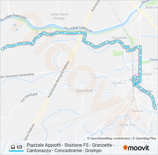 Percorso linea bus U3