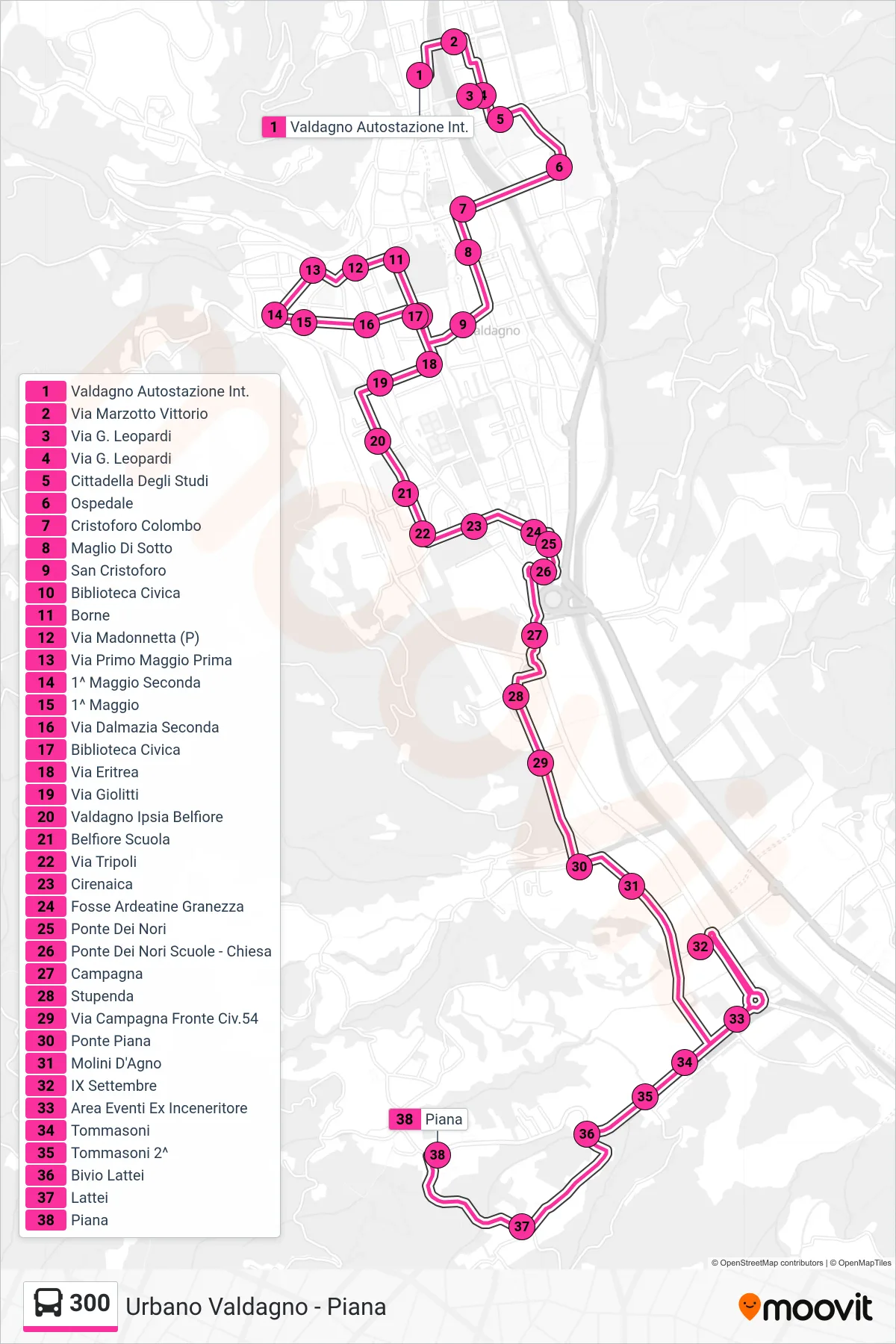 Linea 300 bus (Piana) - Percorsi e fermate sulla mappa