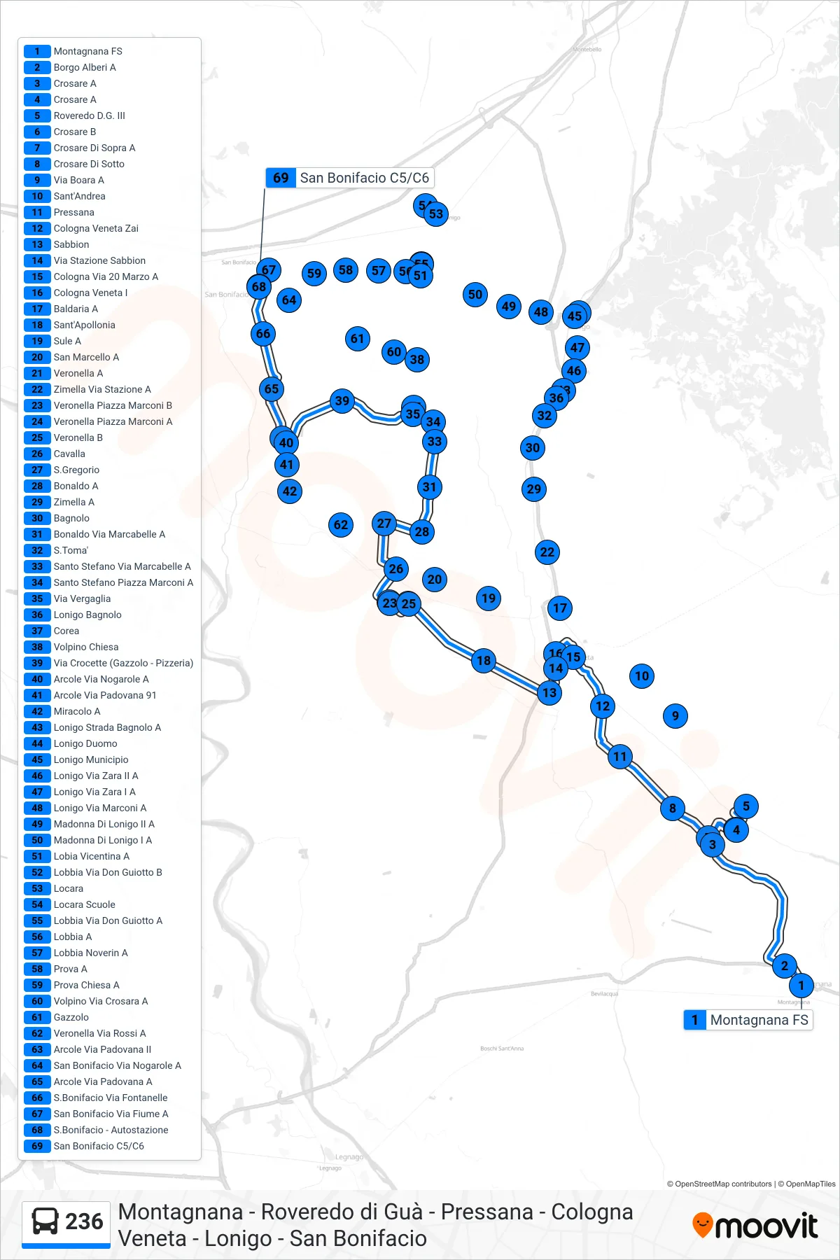 Linea 236 bus (San Bonifacio) - Percorsi e fermate sulla mappa