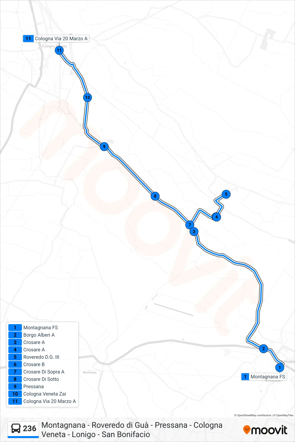 Linea 236  bus (Cologna Veneta) - Percorsi e fermate sulla mappa