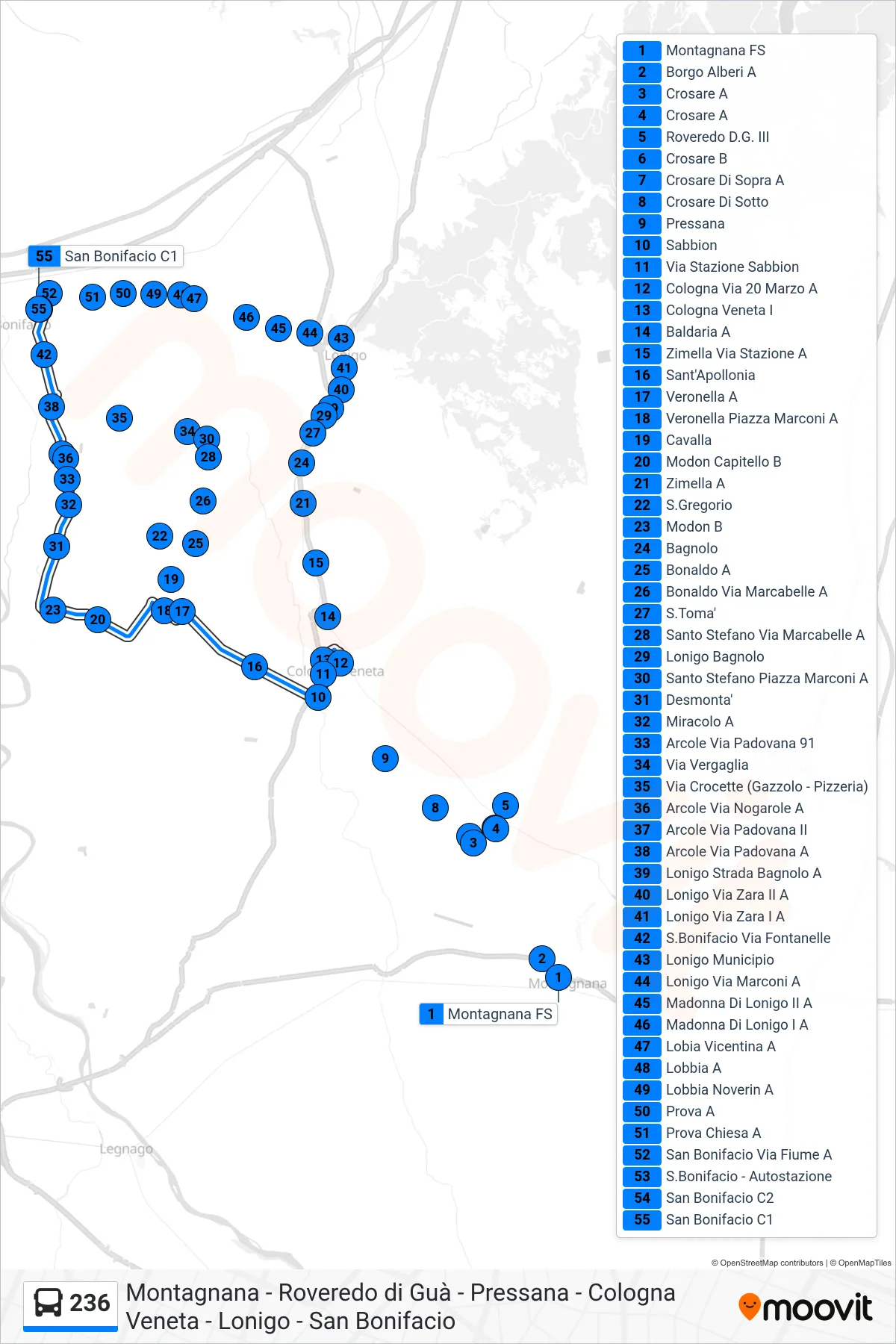 Linea 236 bus (San Bonifacio) - Percorsi e fermate sulla mappa