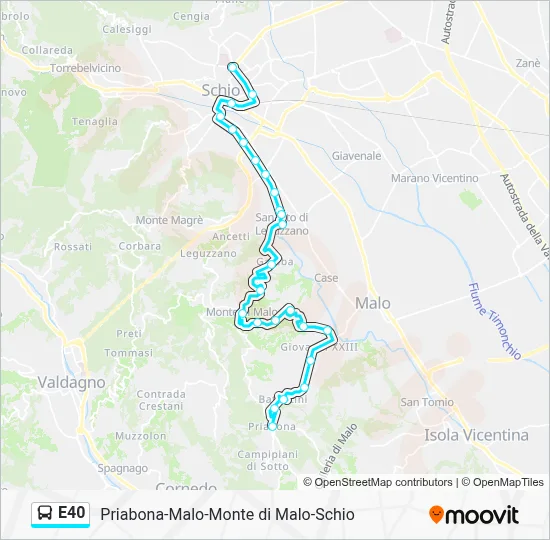 Percorso linea bus E40