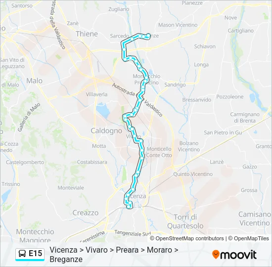 E15 Bus Line Map