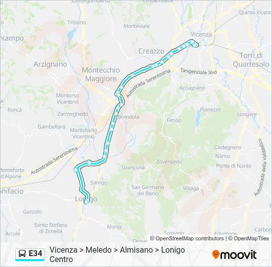 Percorso linea bus E34