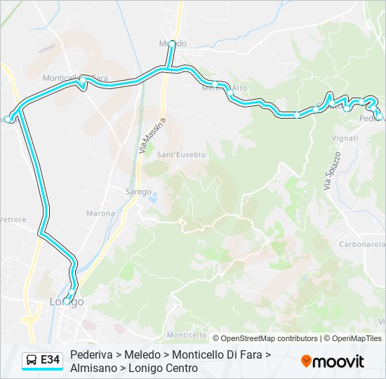 e34 Route: Schedules, Stops & Maps - Pederiva > Meledo > Monticello Di ...