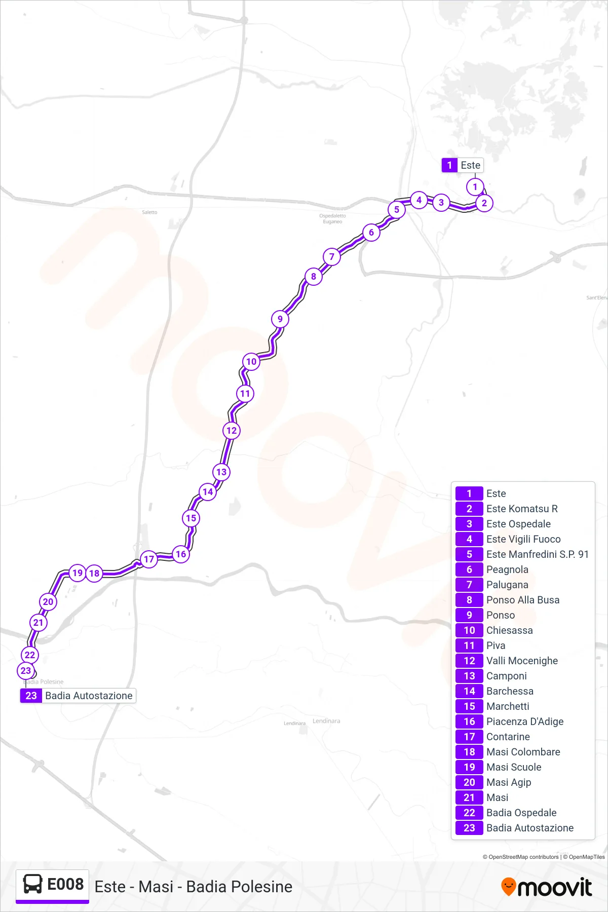 Linea E008  bus (Badia Autostazione) - Percorsi e fermate sulla mappa