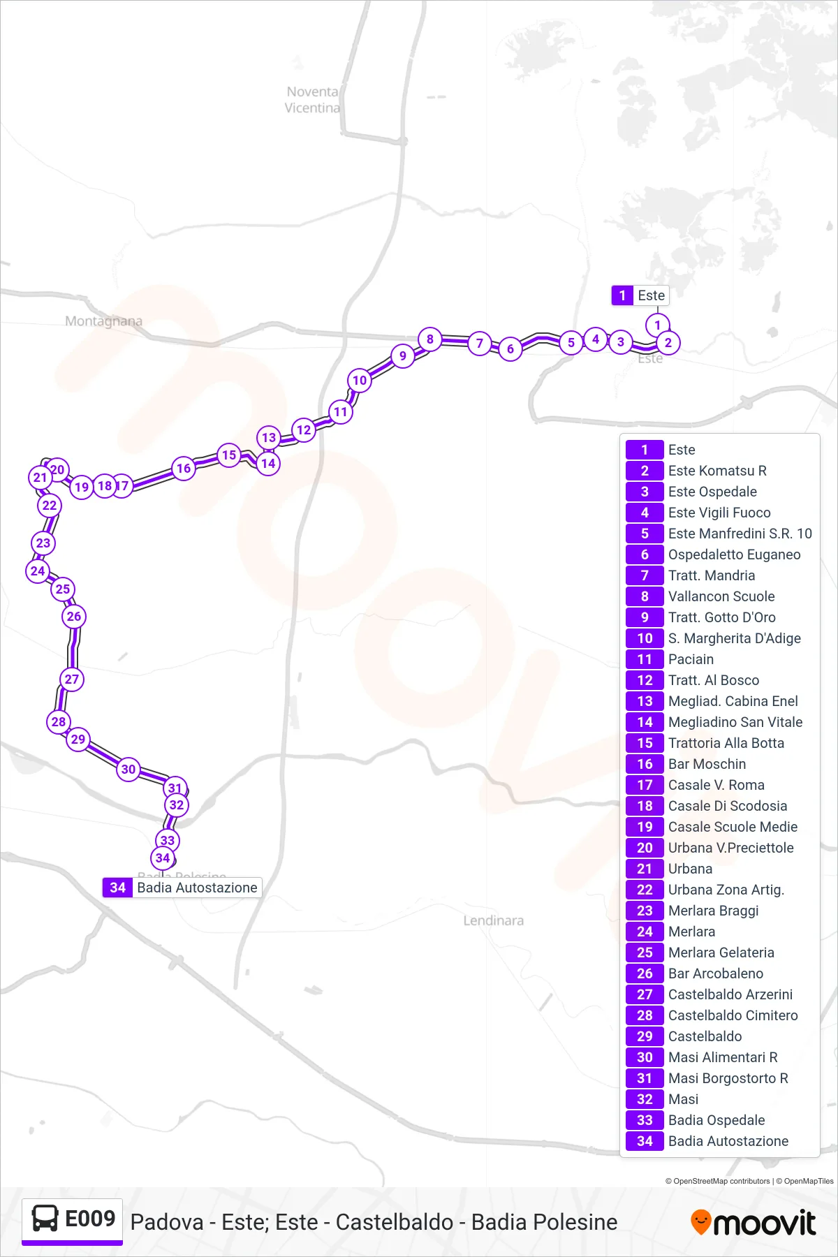 Linea E009  bus (Badia Polesine) - Percorsi e fermate sulla mappa