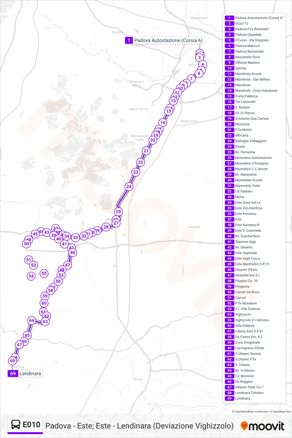 Linea E010 bus (Lendinara) - Percorsi e fermate sulla mappa
