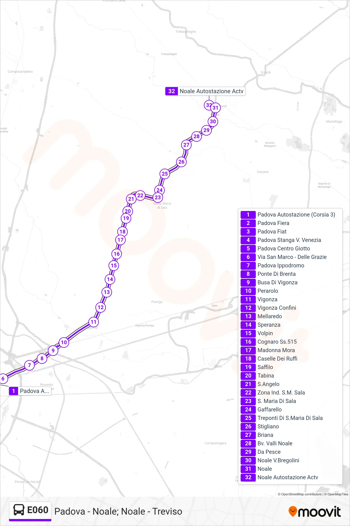 Linea E060 bus (Noale) - Percorsi e fermate sulla mappa