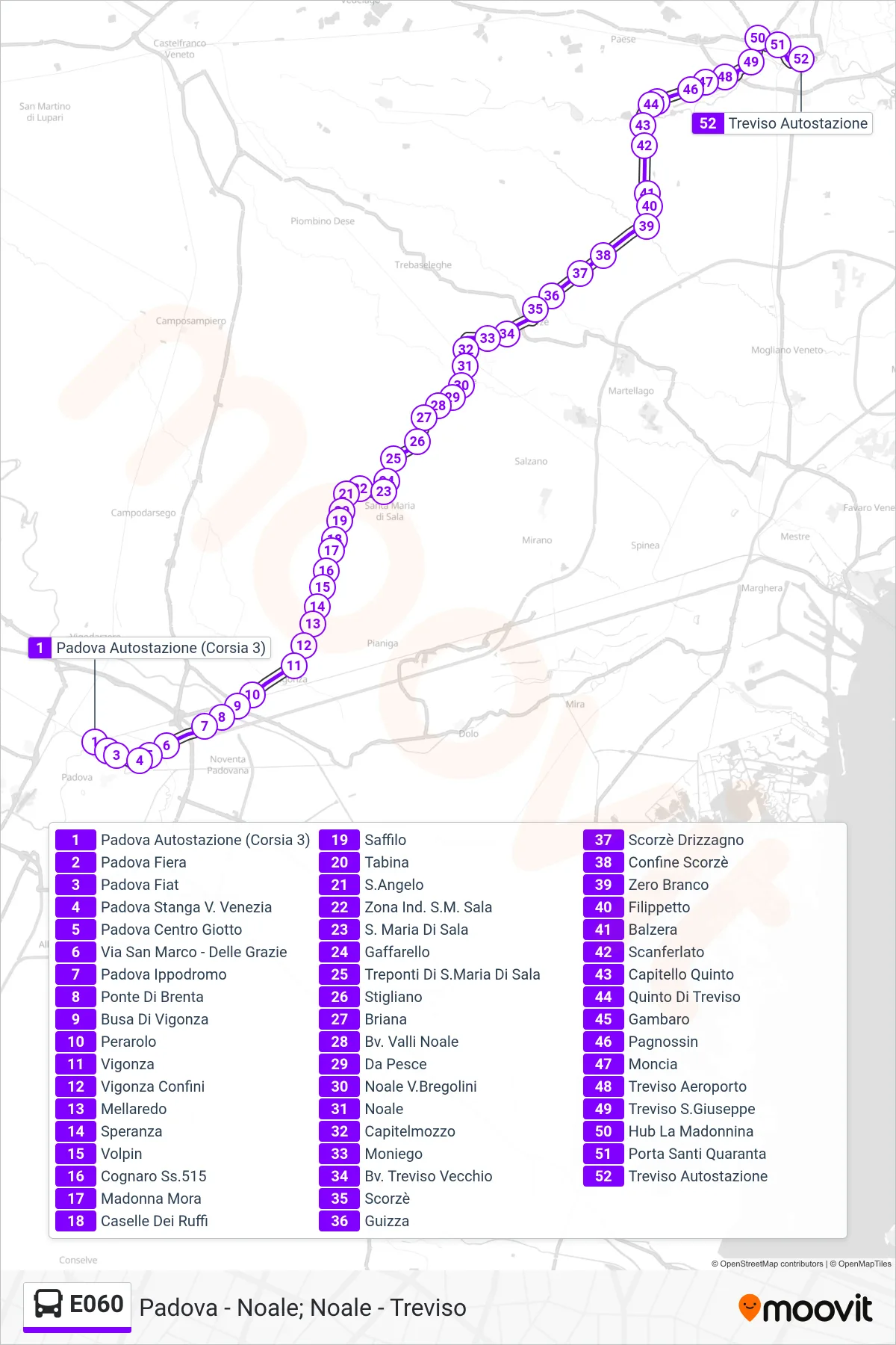 Linea E060  bus (Treviso) - Percorsi e fermate sulla mappa