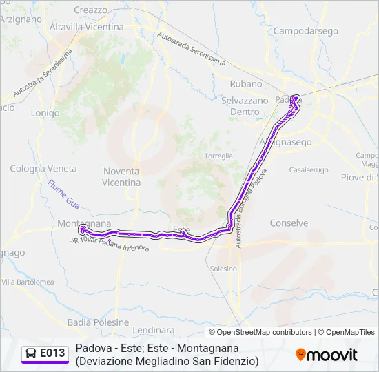 Percorso linea bus E013