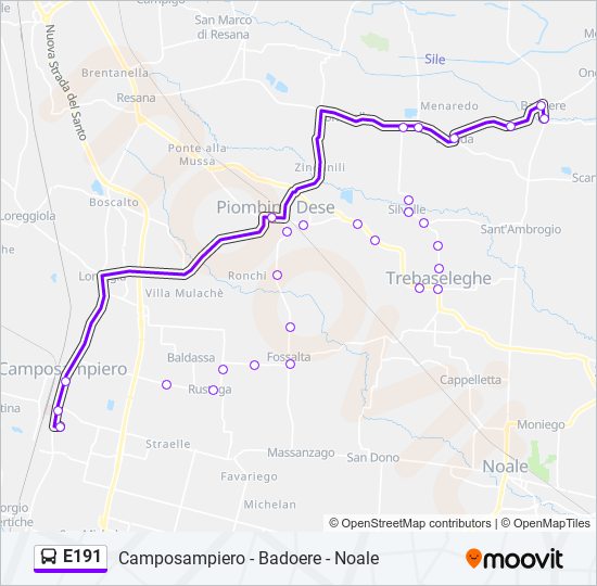 E191 bus Line Map