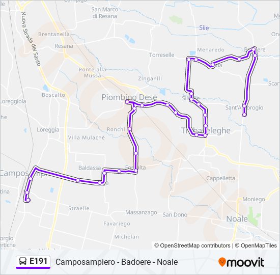 E191 bus Line Map