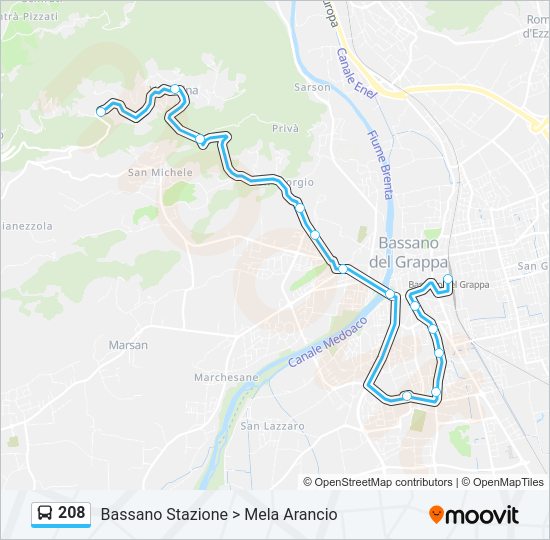 Percorso linea bus 208