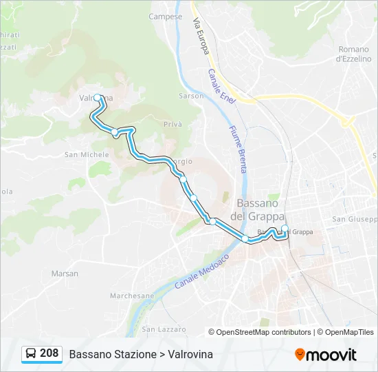 208 Bus Line Map