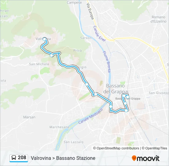 208 Bus Line Map
