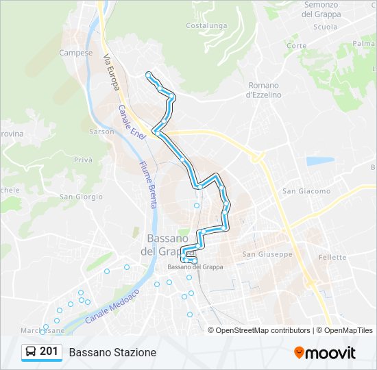 Percorso linea bus 201