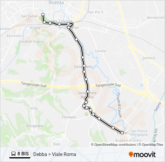 Percorso linea bus 8 BIS