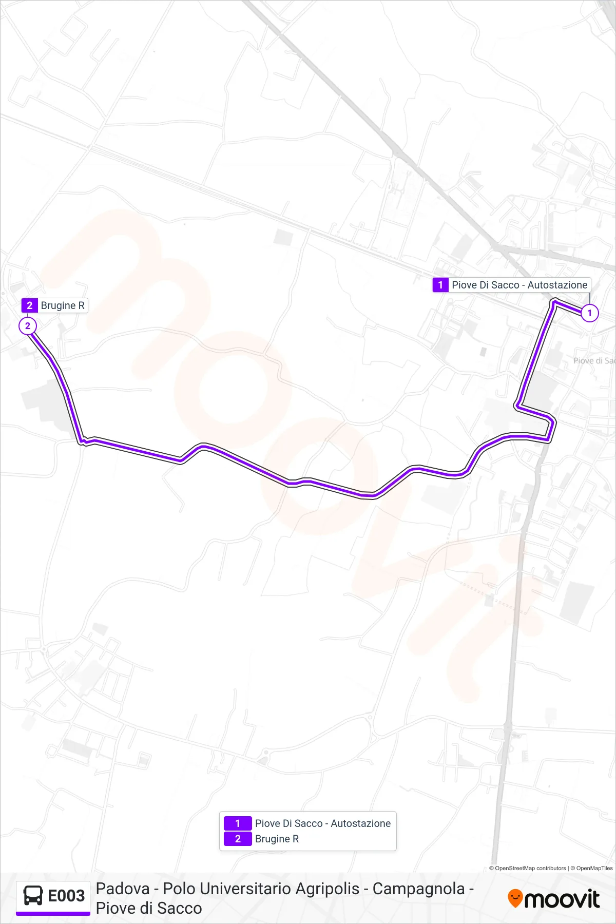 Linea E003  bus (Brugine) - Percorsi e fermate sulla mappa