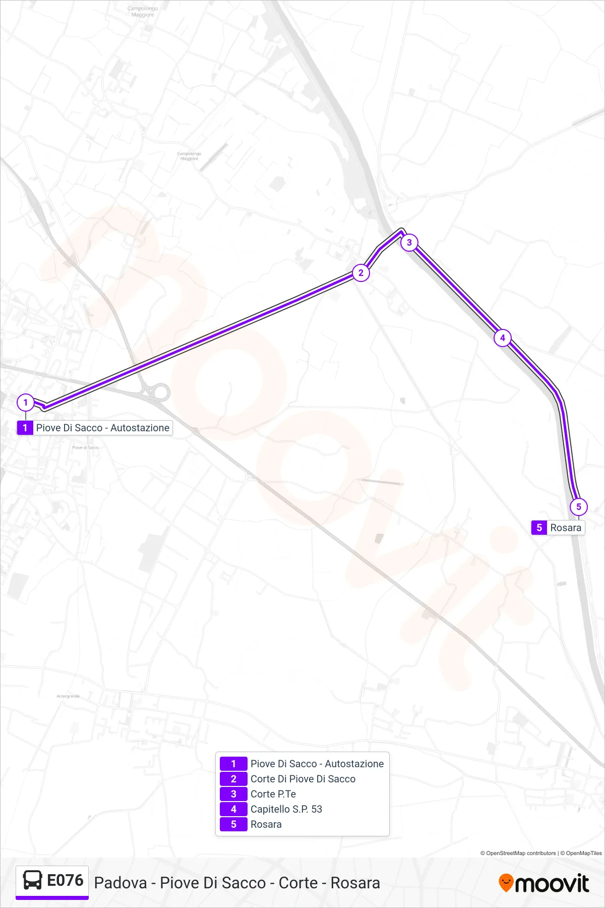 Linea E076  bus (Rosara) - Percorsi e fermate sulla mappa