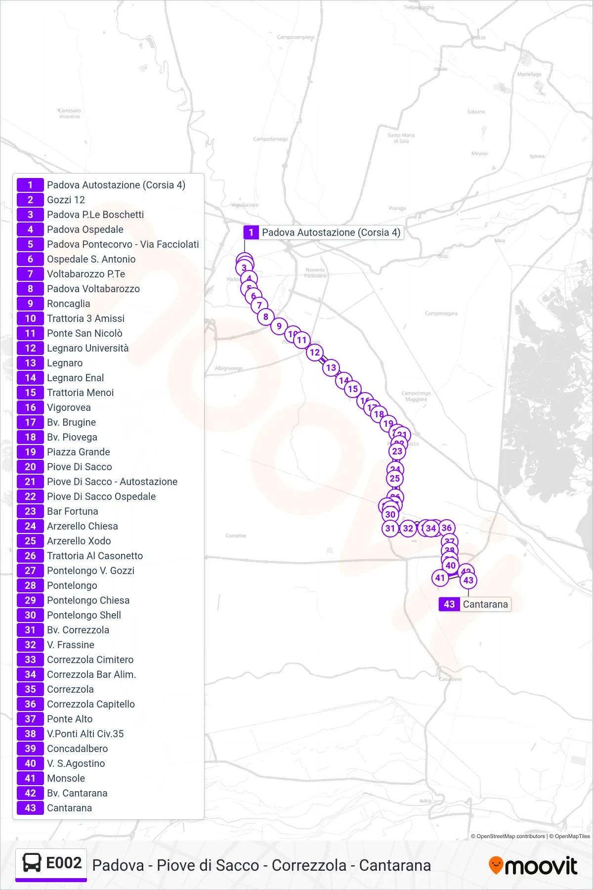Linea E002 bus (Cantarana) - Percorsi e fermate sulla mappa