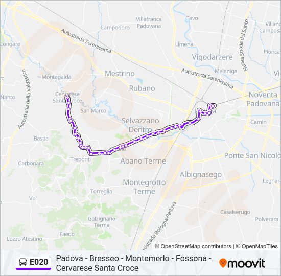 Percorso linea bus E020