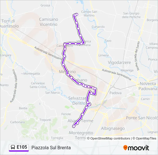 E105 Bus Line Map
