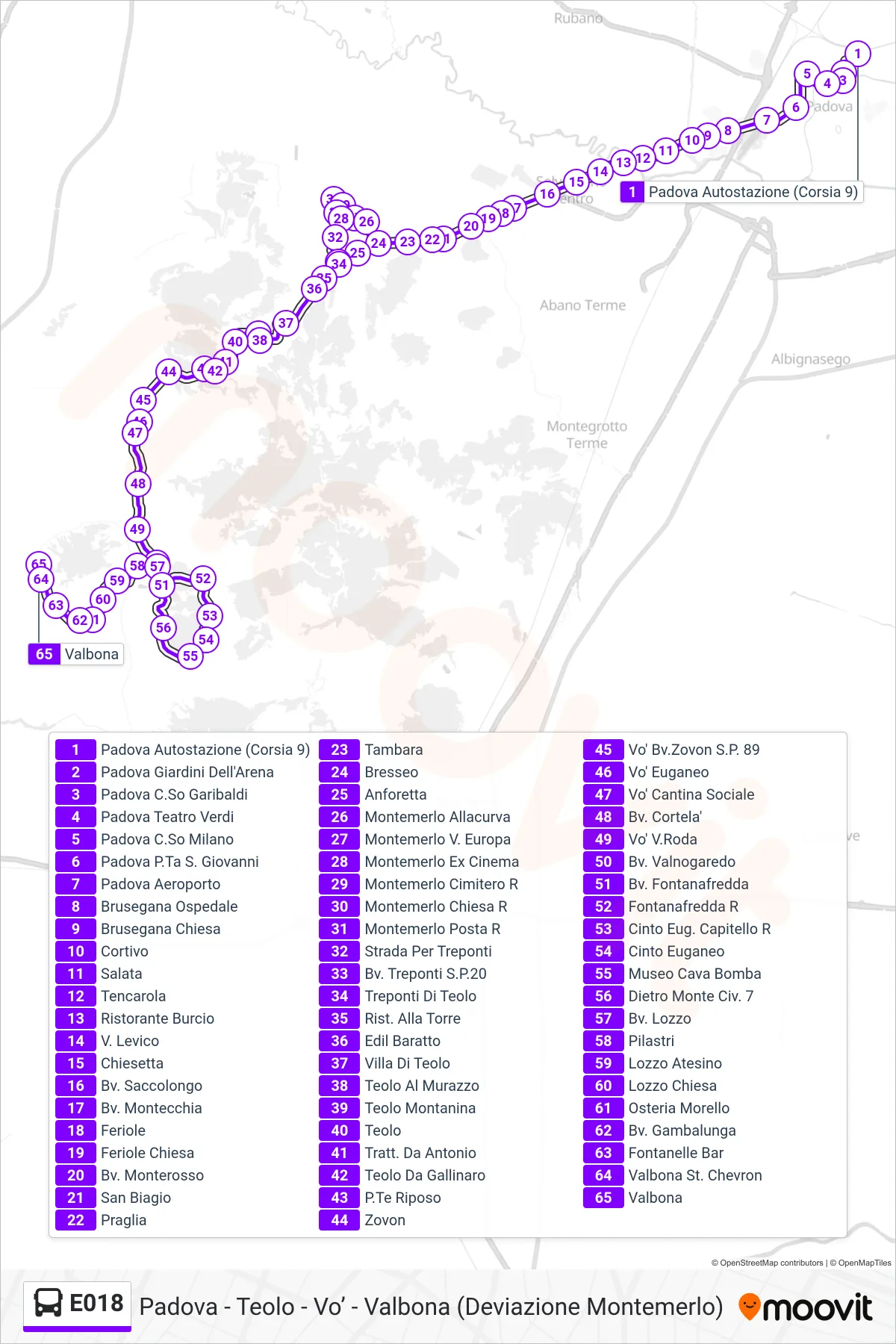 Linea E018 bus (Valbona) - Percorsi e fermate sulla mappa