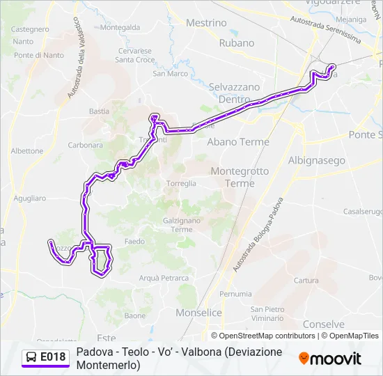 Percorso linea bus E018