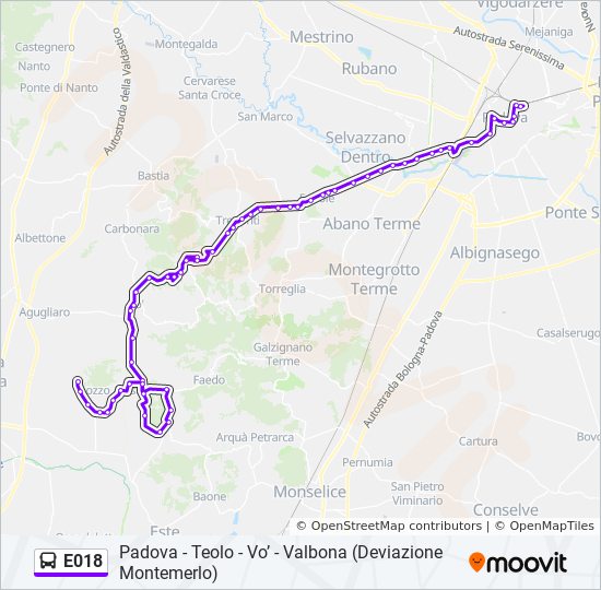 Percorso linea bus E018