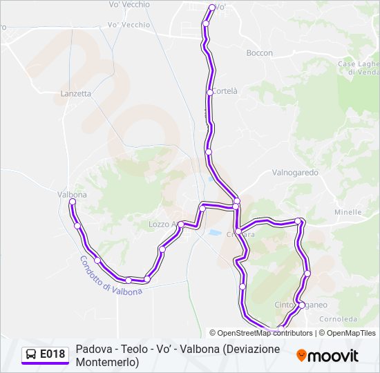 Percorso linea bus E018